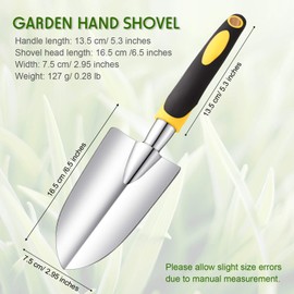 2 Pcs Garden Trowel Hand Shovel Tool Soil Scoop with Soft Rubberized Non Slip Handle Aluminum Alloy Potting Shovel for Digging Planting (Yellow, Green)