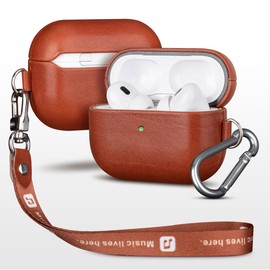 Haobobro [Custom Series] AirPods Pro Case with Lanyard and Carabiner - AirPods Pro 1st Generation Leather Case - AirPods Pro Protective Leather Case - AirPods Pro Leather Case Cover - Brown