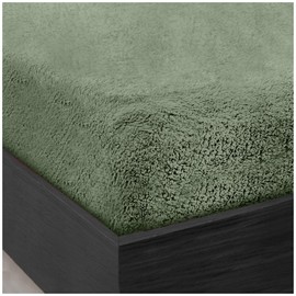 GC GAVENO CAVAILIA Teddy Bear Fleece Single Fitted Sheet - Single Bed Sheets Plain Thermal Warm Soft Cuddly Fluffy Bedding - Sage Green