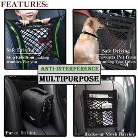 DYKESON Pet Barrier Dog Car Net Barrier with Auto Safety Mesh Organizer Baby Stretchable Storage Bag Universal for Cars, SUVs -Easy Install,Safer to Drive with Pets and Children, 3 Layer(S)