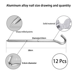 MMSZHL 12 Pcs Clavijas para Tienda de Campaña, 18 cm Estacas para Camping Aluminio con Gancho, Piquetas para Tienda con Bolsa de Almacenamiento, Piquetas Antideslizantes para Acampadas y Picnics