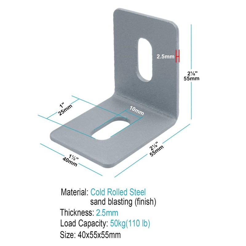 GBGS 10 Pack Slotted L Bracket,2-1/8" x 2-1/8" x 1-1/2",Adjustable
