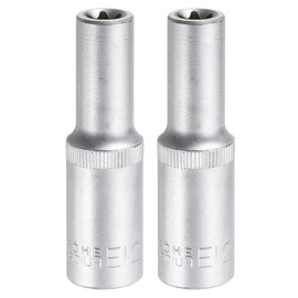 HARFINGTON 2pcs E-Torx Socket 1/2" Drive E12 External Torx Deep Socket CR-V 6 Point Spline Socket External Torque Star Female Bit Socket for Auto Repairs Home Maintenance DIY Hand-making