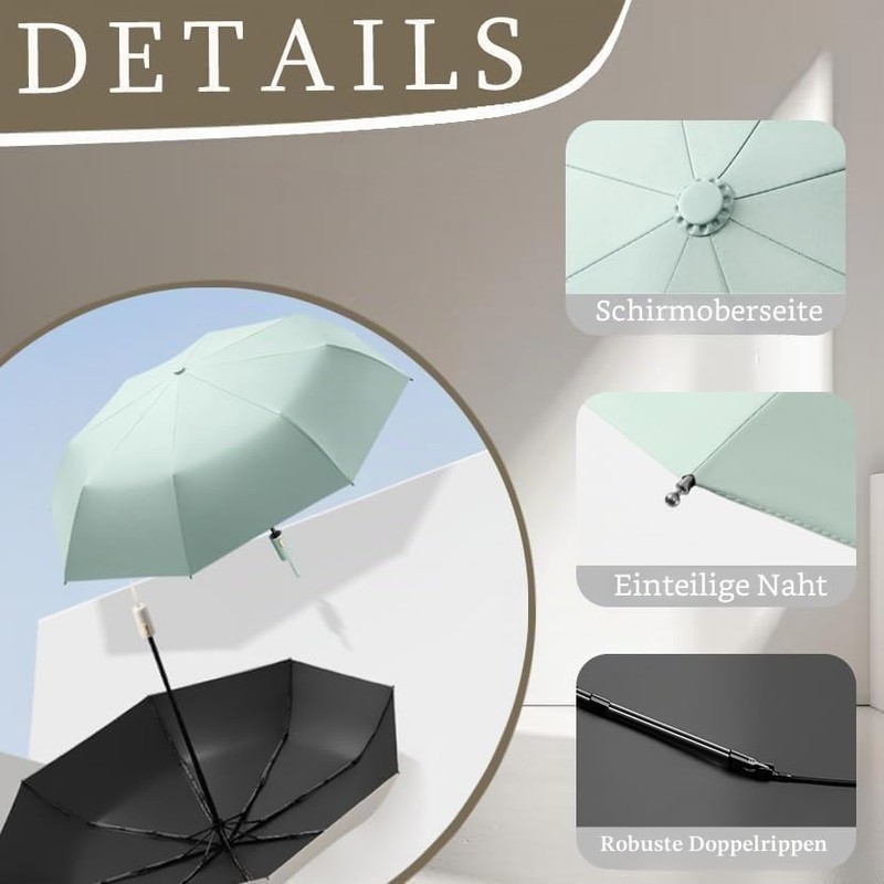 French Style Automatic, Compact Travel Folding Umbrella with 7 cm