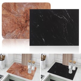 Plliocse Dish Drying Mat for Kitchen 40x30cm, Absorbent Kitchen Drying Mat, Fast-Drying Draining Mat with Non-Slip Bottom, Kitchen Dishes Mat for Worktop Bar Counter (Black+Brown, 30*40cm)