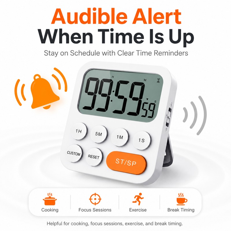 Digital Kitchen Timer with Magnetic Back – 99-Minute Count Up