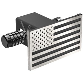 Synrroe Heavy Duty American Flag Hitch Cover & Keyless Hitch Lock Bundle | Fits standard 2" receivers. Aluminum structure with stainless steel face, rust-proof, anti-detachment, car wash tested.