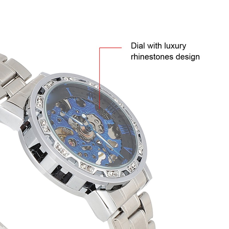 Fashion Waterproof Men Round Dial Hollow Automatic Wristwatch Mechanical Watch(Blue