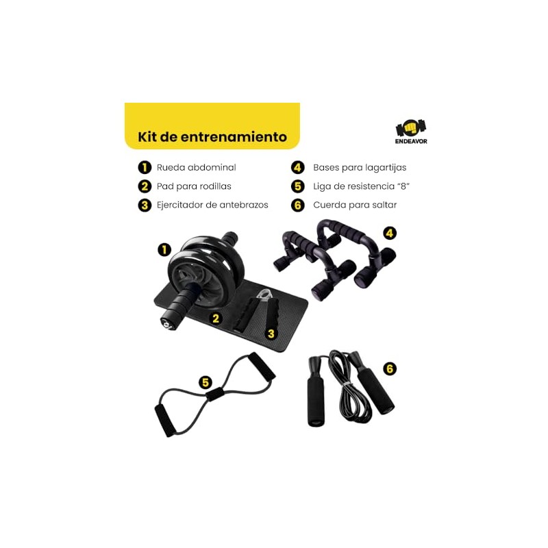 Kit Rodillo Abdominal Barras Push-up Cuerda Para saltar Ejercitador Mano