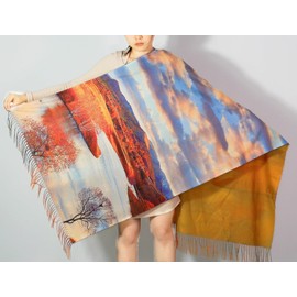 Wander Agio Fashion Painting Scarf for Women Long Shawl Large Warm Retro Art Printing Scarves Cashmere Feel Scarfs River 12