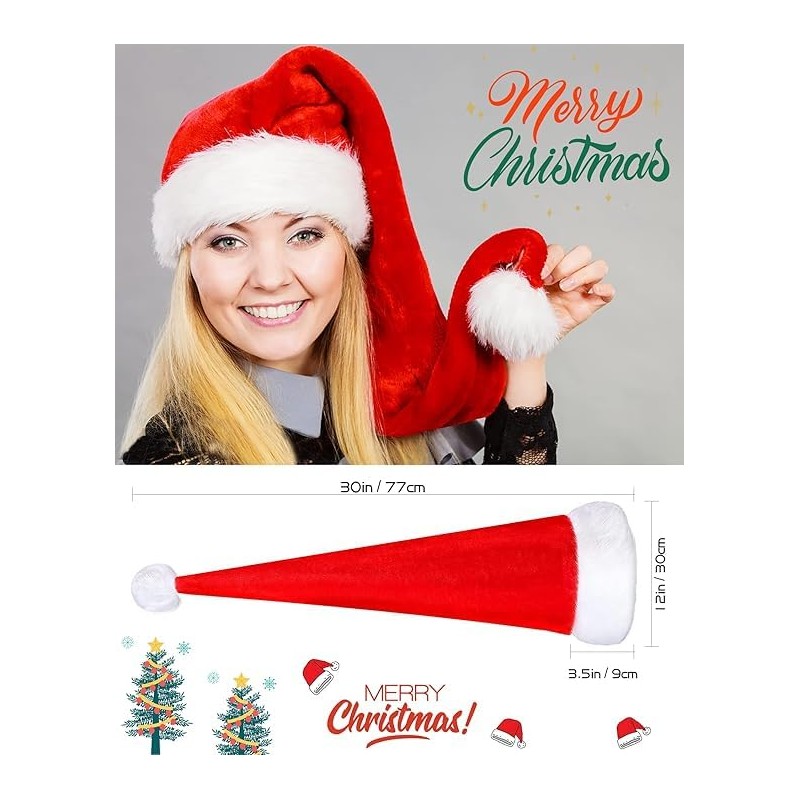 BleSky Long Christmas Santa Hat Adults Deluxe Plush Long Xmas