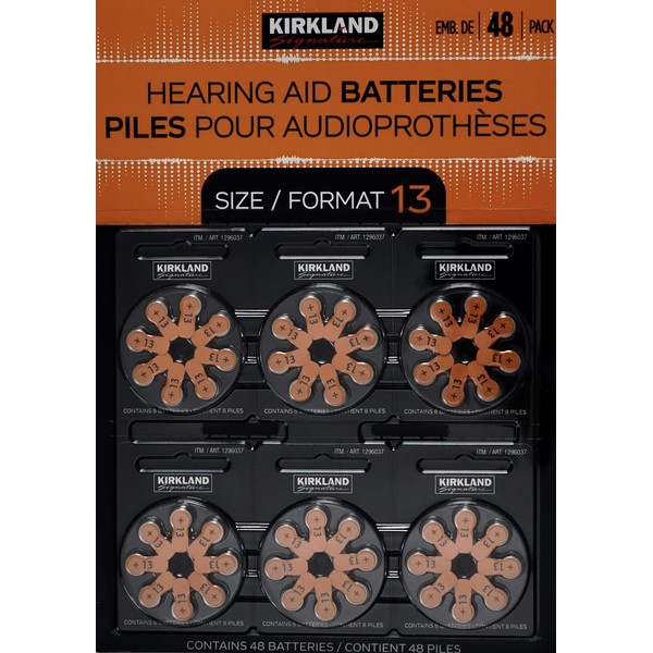 Kirkland Signature Hearing Aid Batteries 48 Pack Zinc Air, Size 13