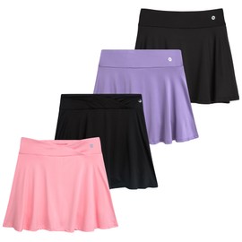 RBX Skorts for Girls - 4 Pack Pleated Athletic Tennis Skirts with Built-in Bike Shorts - Golf Outfits, School Uniform (7-16), Size 7-8, Black Violet Pink