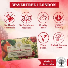 Wavertree & London Persimmon & Red Currant Scented Natural Soap Bars (2 Bars), 7 oz Moisturizing French Triple Milled Soap Bars enriched with shea butter, Plant Oil Bath & Body Soap for Women & Men