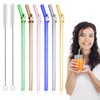 Pack of 6 Reusable Drinking Straws Glass Colourful with 2