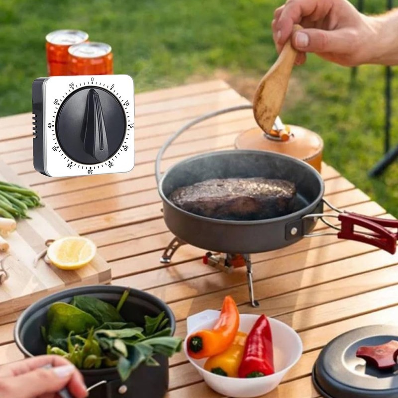 Wzhtuzi Kitchen Timer Magnetic Stainless Steel Square Kitchen Alarm Clock