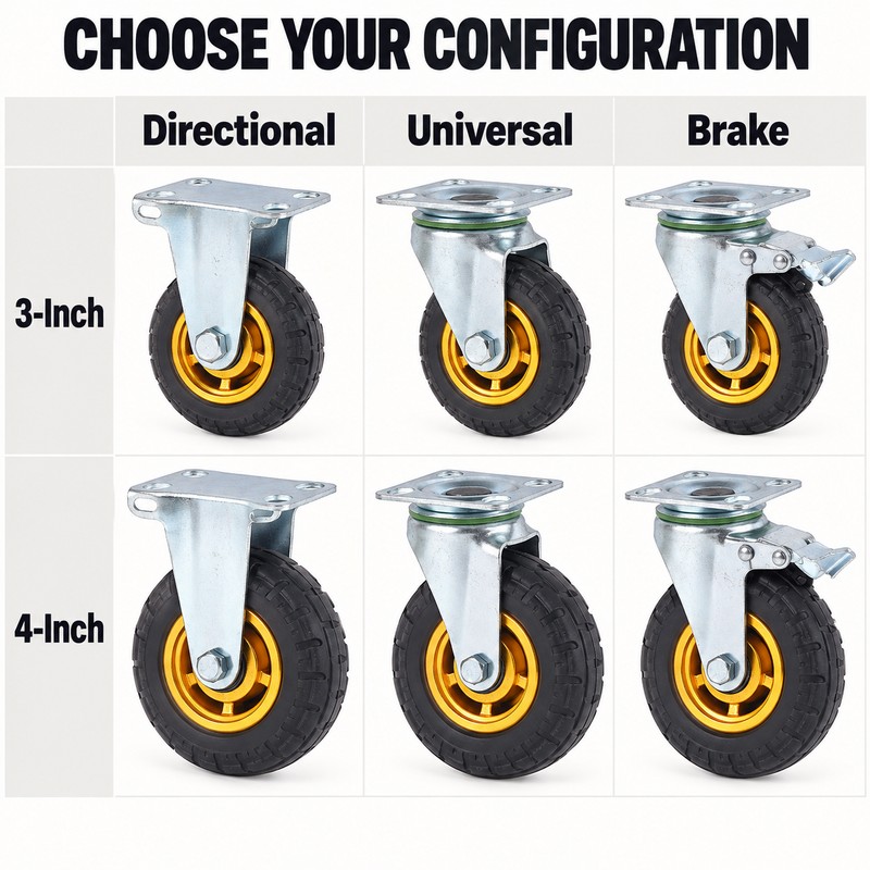 3/4-Inch Rubber Plate Caster Wheel, Swivel, Directional and Brake Options