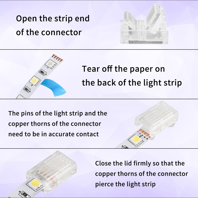 HOMELYLIFE 5 Pin RGBW LED Strip Connectors 10mm Solderless 20