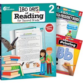 Shell Education 180 Days Reading, High-Frequency Words, & Printing Grade 2: 3-Book Set (180 Days of Practice)