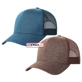 TSSGBL 2 Pack Snapback Mesh Trucker Hat Summer Plain Ball Caps for Men Women,Adjustable Blank Trendy Workout Baseball Cap（Lake & Brown）