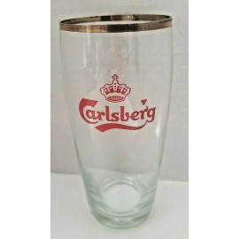 Vintage 1960's Carlsberg beer red crown Logo gold rimmed Pilsner glass  U198