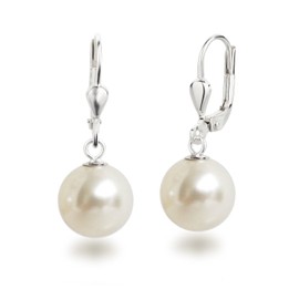 Schöner-SD Pearl Drop Earrings 925 Silver 10 mm, Silver, cream white