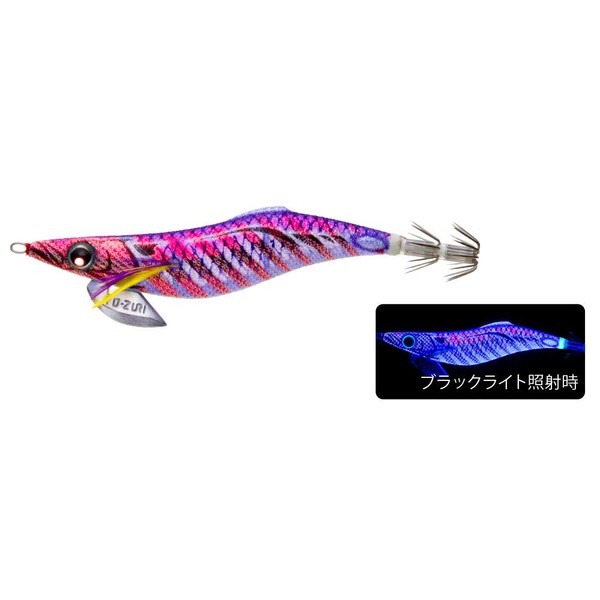 Yo-Zuri A1748-KVRP Aurie-Q Finace Squid Jig, Egi Lure, No. 3.5, 0.7 oz (19 g), Keimura (UV Glow) Red Purple