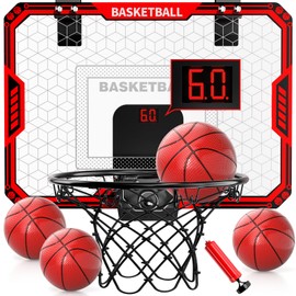 WATUDOU Basketball Hoop Indoor for Kids, Indoor Basketball Hoop with 4 Balls & 3 Modes Scoreboard for Kids Teens 3-5 6-8 8-12, Basketball Toys Teen Boy Gifts for 3 4 5 6 7 8 9 10 11 12 Year Old Boys