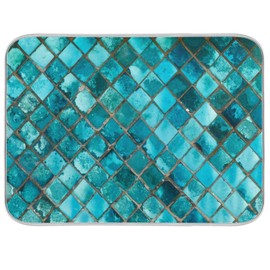 ALAZA Turquoise Blue Teal Dish Drying Mat for Kitchen Ccounter Absorbent Microfiber Small Drying Pad Dish mats for Kitchen Countertops 16 x 18 Inch