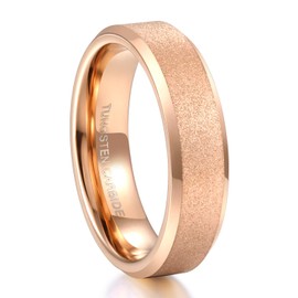 Greenpod 6mm Tungsten Wedding Bands for Men Women Sandblast Rose Gold Engagement Rings Beveled Edge Size 10