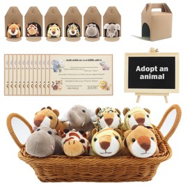 38 Pcs Jungle Themed Favors Boxes,Animal Party Favors,Mini Stuffed Animals Plush Toy Set Includes 12pc dolls,2pc box,12pc cards,1pc basket,1pc blackboard for Birthday Party Supplies Decoration