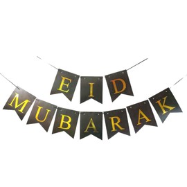Eid Decorations Bunting Banner Black Gold Eid Mubarak Paper Pendants Hanging Banner for Muslim Home Door Window Room Ceiling Garden Indoor Outdoor Festival Party Decoration Supplies