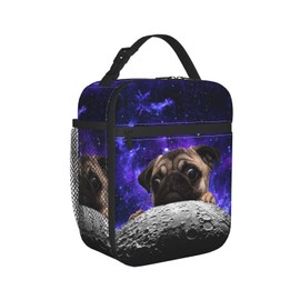 KUOAICY Pug Moon Space Lunch Box Reusable Insulated Totes Lunch Bag Thermal Cooler For Boy Girls School Men Women Beach Picnic Travel