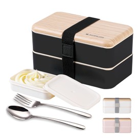 Original Bento Box Lunch Boxes Container Bundle Divider Lunch Container with Compartments with Stainless Steel Utensils Spoon and Fork Japanese Style