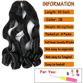 EFFGOCO Black French Curl Braiding Hair 30 Inches 8 Packs Loose Wave Bouncy Braiding Hair Long Synthetic French Curls Crochet Hair Bulk Spiral Curly Braiding Hair Extensions (30 Inch, #1B)