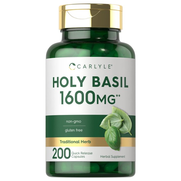 Carlyle Holy Basil Capsules 1600 mg | 200 Count | Tulsi Holy Basil Leaf Extract | Herbal Supplement | Non-GMO, Gluten Free