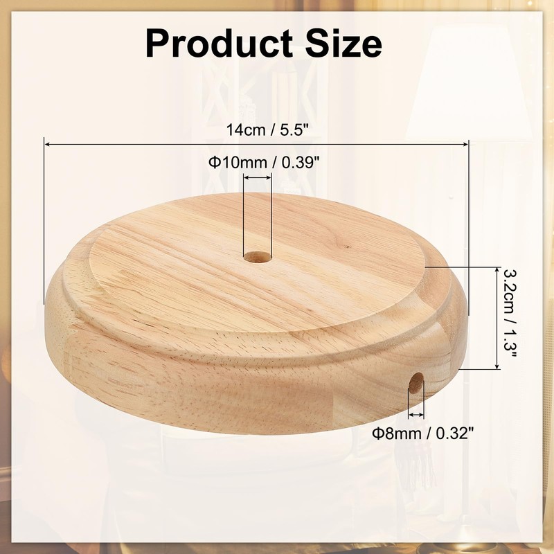 PATIKIL 5.5" x 1.3" Wooden Lamp Base, Round Solid Wooden