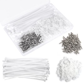 110 Pcs Cable Zip Tie Mounts Wire Cable Clips Organizer Holders with 6" Cable Ties, Saddle Type Mounts Base and Tapping Screw, White