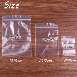 TUPARKA Ziplock Bags, 3 Sizes, 300 Pieces Small Clear Plastic Ziplock Bags for Kitchen, Craft, Jewelry Storage