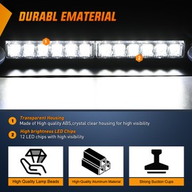 Nilight 12LED Traffic Advisor Strobe Light Bar White Emergency Warning Hazard Safety Dash Front/Rear Windshield Flashing Lights for Cars Trucks Police Firefighter Plow Construction Vehicles