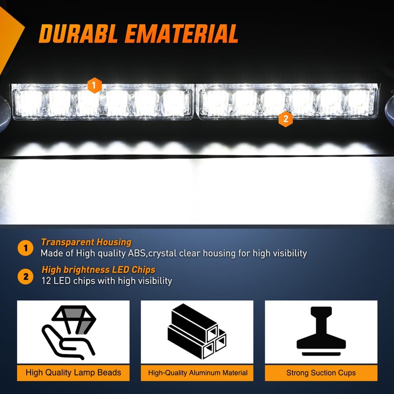 Nilight 12LED Traffic Advisor Strobe Light Bar White Emergency Warning