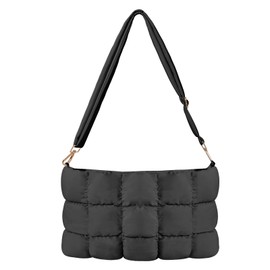 WOVTATOO Puffer Clutch Handbag Lightweight Quilted purses Down Fabric Soft bag, Black, Small