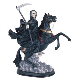 ICE ARMOR 12" H Santa Muerte Riding Black Horse Statue Our Lady of The Holy Death Figurine Statue Sculpture Ornament Decor for Housewarming, Holidays, Christmas for Men/Women