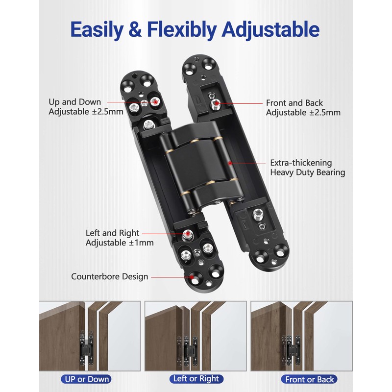 Upgraded Hidden Door Hinges Invisible Hinges, 7" Zinc Alloy Concealed