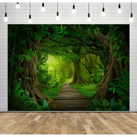 Loccor 5x3ft Fabric Jungle Forest Backdrop Rainforest Landscape Mysterious Rainforest Trail Forest Natural Scenery Background Forest Theme Party Decorations Forest Scene Green Photography