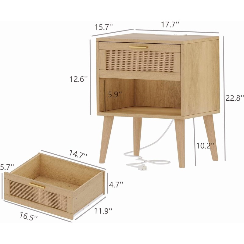 Irontar 17.7'' Wide Rattan Nightstand Set of 2, Bedroom Night