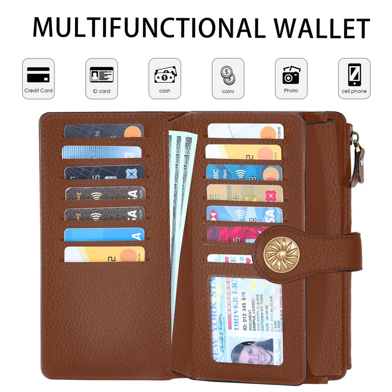 Travelambo Women's Wallet RFID Blocking Trifold Clutch Large Capacity Credit