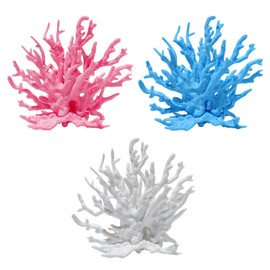 3 Pcs Aquarium Coral Reef Decor, Blue, White, Pink