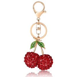 Moguri Sparkling 3D Cherry Keyring, Red Bag Charm with Crystals, Elegant Keyring for Women, Ideal for Handbags, Purses, Backpacks and Car Keys, red