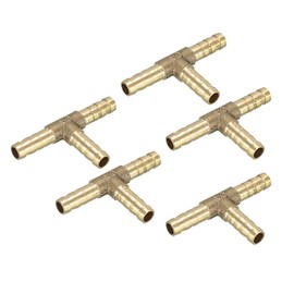 sourcing map Pack of 5 Hose Connectors T Piece T Connector Hose Nozzle Brass 3-Way Connection Hose Screw for Fuel Air Water 6 mm